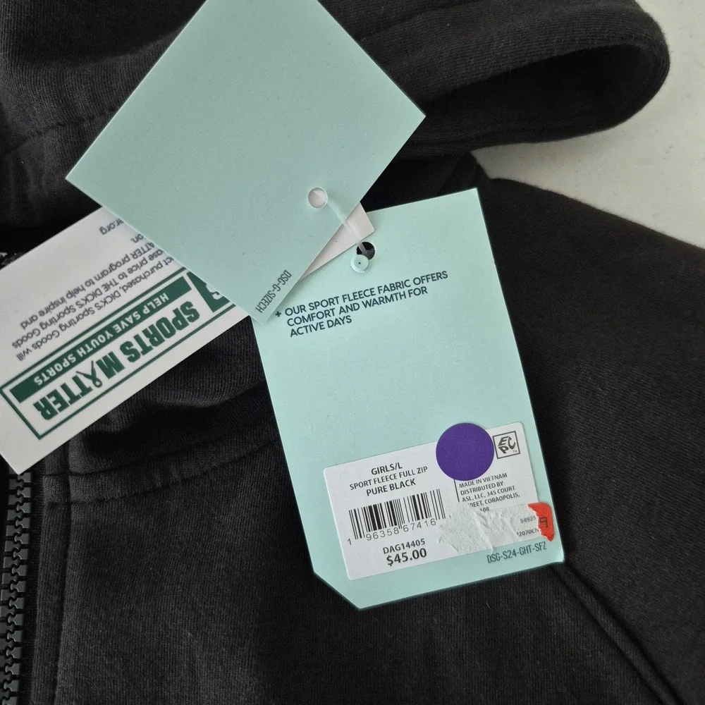 DSG Sport Fleece Full Zip Hoodie Girls Large Black Zip Pockets Sweatshirt Jacket - Picture 4 of 7